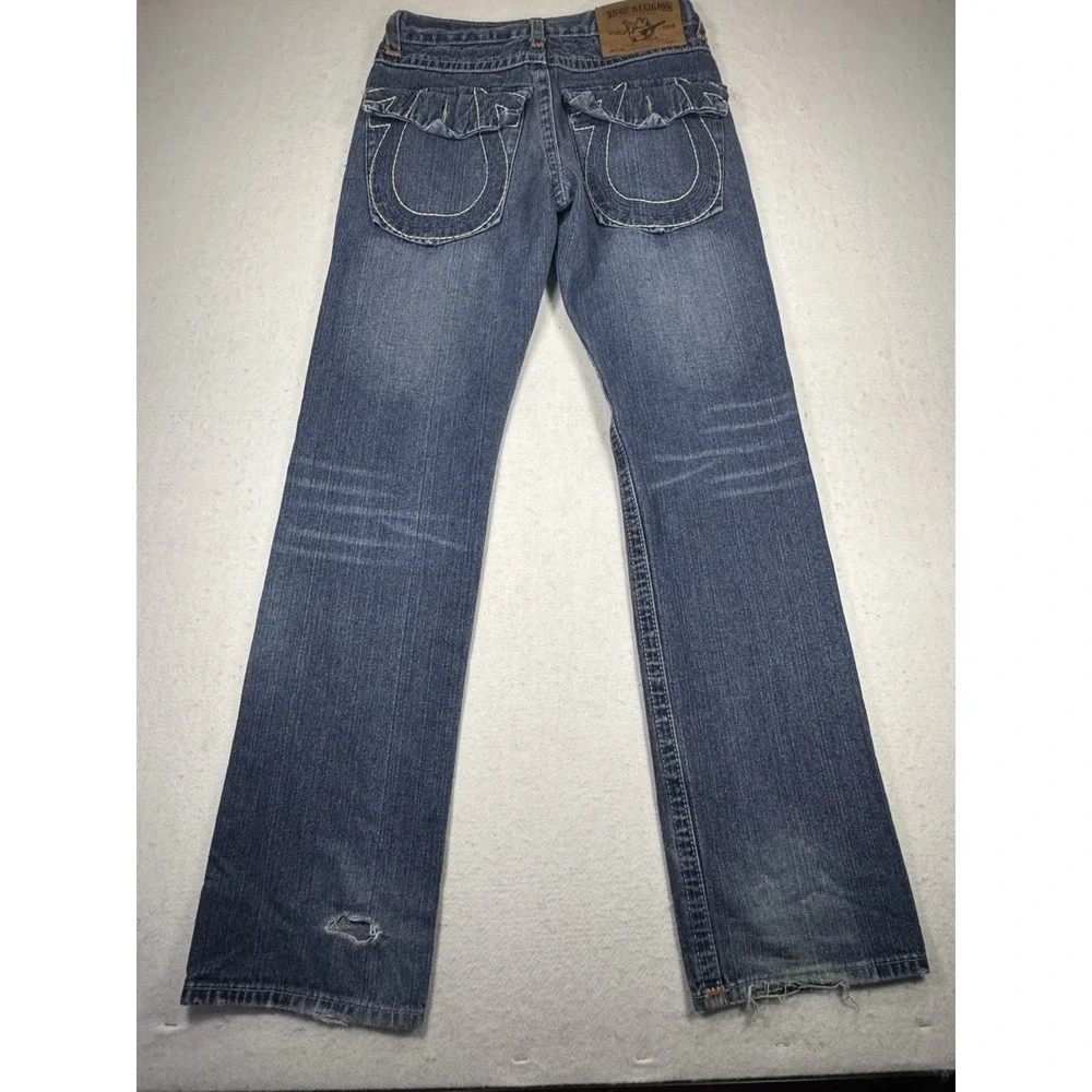 Y2K True Religion Joey SuperT Woman's 30/33 Jean Distressed/Missing Back Buttons
